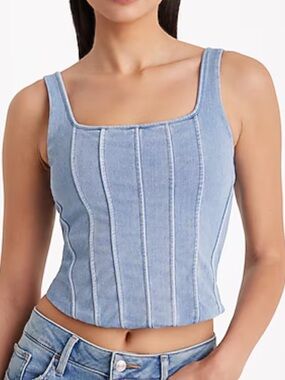 Express Body Contour Light Denim Square Neck Corset Cropped Tank
